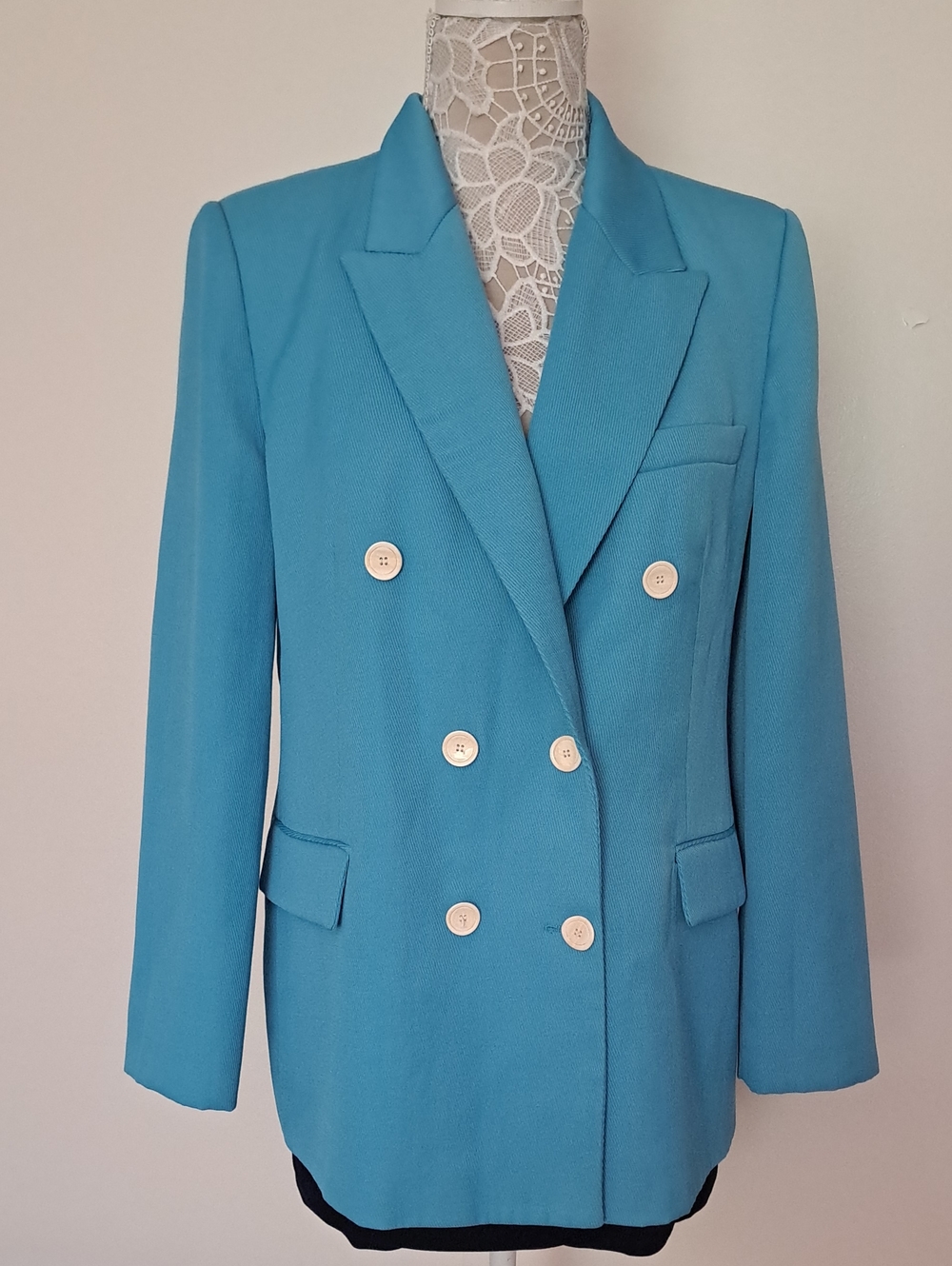 Zara Double-Breasted Bright Turquoise Blazer - Picture 3 of 13